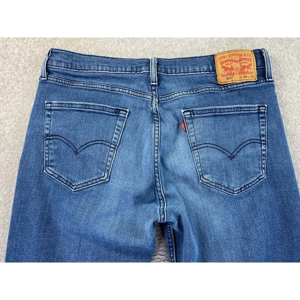 Levis 514 Jeans Mens 34x32 (Fits 34x31) Blue Denim Faded‎ Whiskers Straight Leg